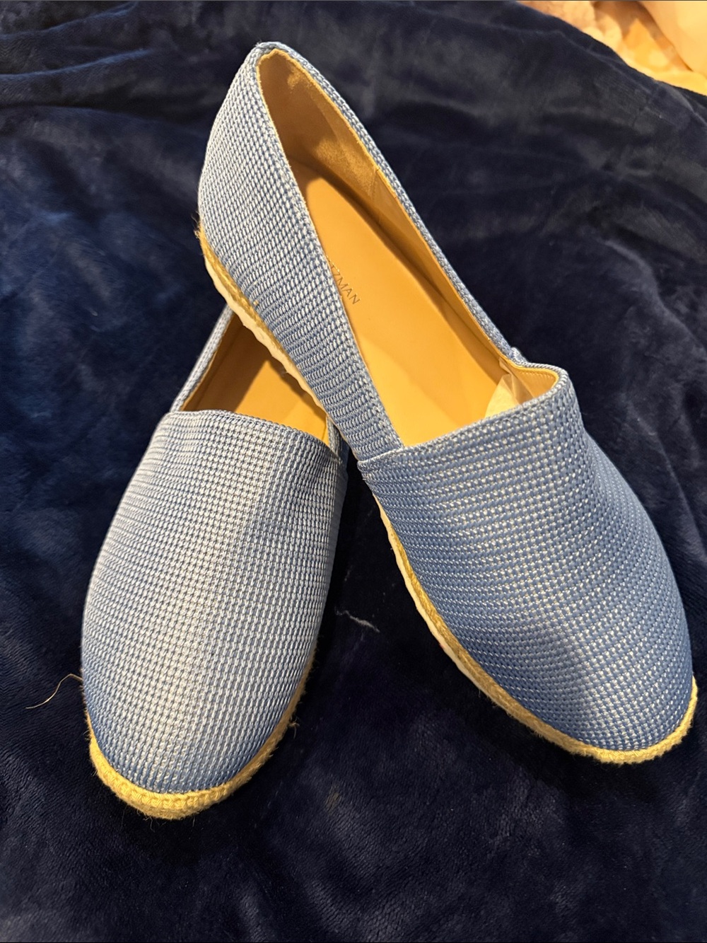 Womens Light Blue Woven Espadrille Slip-Ons. Stuart Weitzman. NWOB
